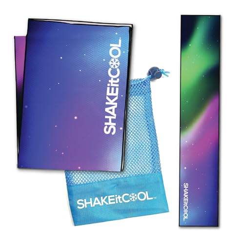 SHAKEitCOOL Original Cooling Towel – Be Cool in Style - Heat Relief, Soft, Lightweight, Sun Protection, Easy Clean - Perfect for Biking, Running, Yoga, Gym, Gardening - Aurora - color: Aurora