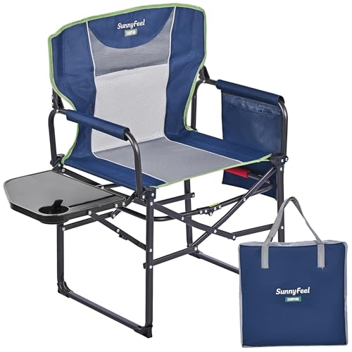 SUNNYFEEL Camping Directors Chair, Heavy Duty,Oversized Portable Folding Chair with Side Table, Pocket for Beach, Fishing,Trip,Picnic,Lawn,Concert Outdoor Foldable Camp Chairs - color: Navy Blue