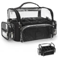Makeup Brush Bag, Makeup Brush Case for Makeup Artist with Plastic Dividers Washable, Portable Travel Makeup Train Case with Clear Waterproof Cover for Easy to Clean and Find with Adjustable Strap - color: Clear+Black