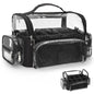 Makeup Brush Bag, Makeup Brush Case for Makeup Artist with Plastic Dividers Washable, Portable Travel Makeup Train Case with Clear Waterproof Cover for Easy to Clean and Find with Adjustable Strap - color: Clear+Black