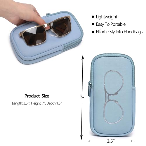 KKP Double Eyeglass Case | Sunglasses Cases with 2 Compartments - color: Light Blue