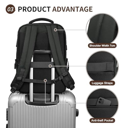 Lightweight Commute Backpack for Men & Women, Water-Resistant Travel Daypack with 15.6-Inch Laptop Compartment & Anti-Theft Pockets, Black - color: Black