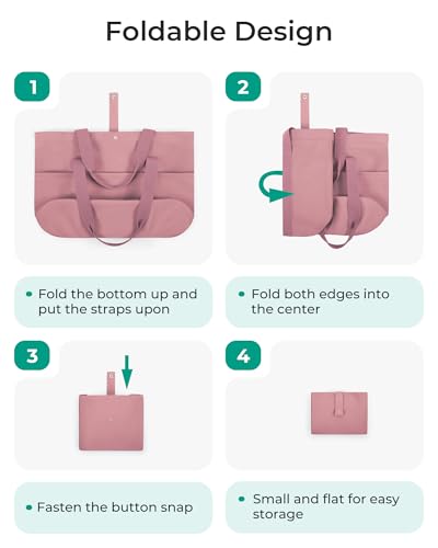 BAGSMART Tote Bag for Women, Foldable Tote Bag With Zipper Travel Shoulder Bag Handbag for Work - color: Dark Pink