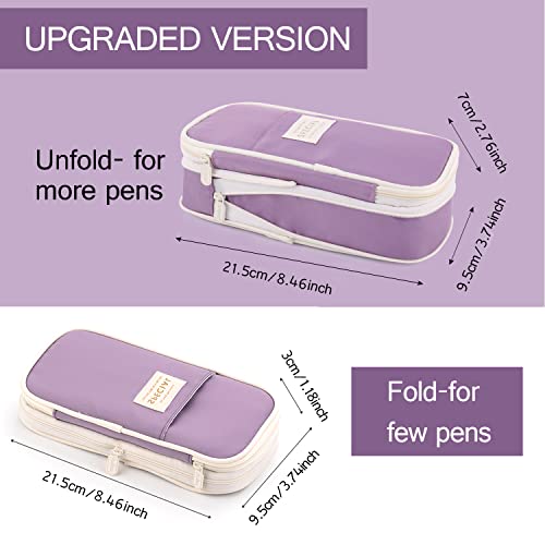 MAMUNU Expandable Pencil case with compartments, Large Capacity Pencil Cases Pencil Bag Pouch Adults, Portable Pencil Case Large School Stationery Organizer, Makeup Cosmetic Bag, Purple - color: Purple