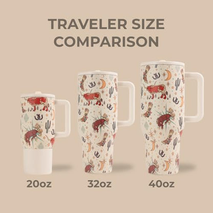 HydroJug Traveler - 32 oz Water Bottle with Handle & Flip Straw - Fits in Cup Holder, Leak Resistant Tumbler-Reusable Insulated Stainless Steel & Rubber Base - Gifts for Women & Men, Rodeo - color: Rodeo, size: 32oz