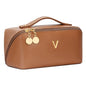 Initial Makeup Bag Gifts for Women Bridesmaid Gifts Travel Toiletry Personalized PU Leather Waterproof Cosmetic Bag (Medium-Brown-V) - color: MediumBrown, style: V