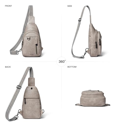 LATMAP 7L Sling Bag for Women Men Leather Small Sling Backpack Daypack Anti Theft Fanny Pack Crossbody Purse Travel - color: Regular Size-greyish