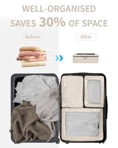 ECOHUB 7 Set Packing Cubes Tear-Resistant Luggage Packing Organizers with Number Icon for Travel Accessories Luggage Suitcase Machine Washable Packing Cubes (Beige) - color: Beige-No Compress, size: 7 Set Packing Cubes
