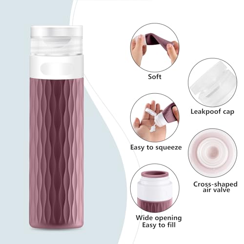 Travel Bottles for Toiletries, TSA Approved 3.4oz Travel Size Containers, BPA Free Leak Proof Silicone Traveling Bottles, Refillable Travel Essentials Kits for Shampoo Conditioner(4 Pack)-B - color: SmokeViolet,Nude,SandPink,Starlight