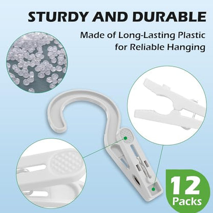 12pcs Laundry Hooks with Clips Plastic Hanger Closet Organize Clothes Hangers Pins Super Strong Hanger Clips for Bathroom Travel Portable,White - color: White 12pcs