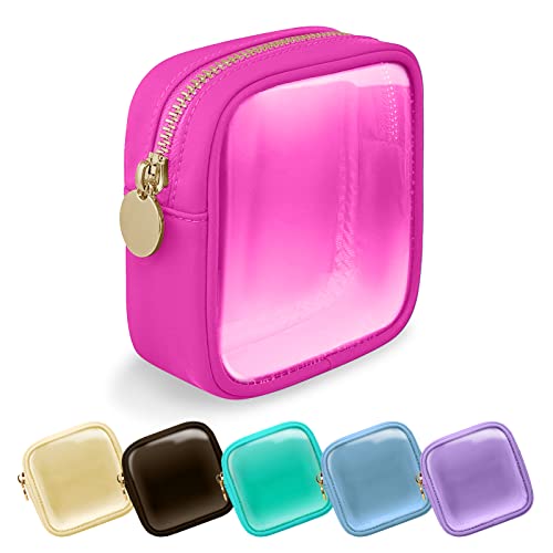 UIXIZQ Clear Mini Makeup Bag, Small Nylon&PVC Cosmetic Travel Bag TSA Approved Toiletry Bag with Zipper, Preppy Transparent Coin Purse for Women Men Girls(Mini-Hot Pink) - color: Bubblegum-Clear, size: Mini