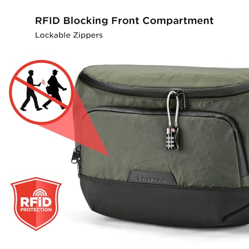 ALPAKA Bravo Sling Max, 8L RFID-Blocking Sling Laptop Bag for Men with Maglockz Buckle, Lockable Zips & External USB Port - color: Dark Green