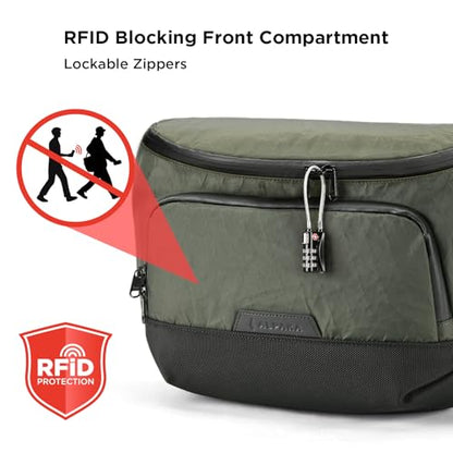 ALPAKA Bravo Sling Max, 8L RFID-Blocking Sling Laptop Bag for Men with Maglockz Buckle, Lockable Zips & External USB Port - color: Dark Green