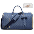 Garment Bags for Travel, Convertible Suit Travel Bag for Women, Stylish Carry On Garment Bag with Toiletry Pocket, Shoulder Strap & Shoes Compartment, 2 in 1 Foldable PU Leather Duffle Bag, Navy Blue - color: Navy Blue