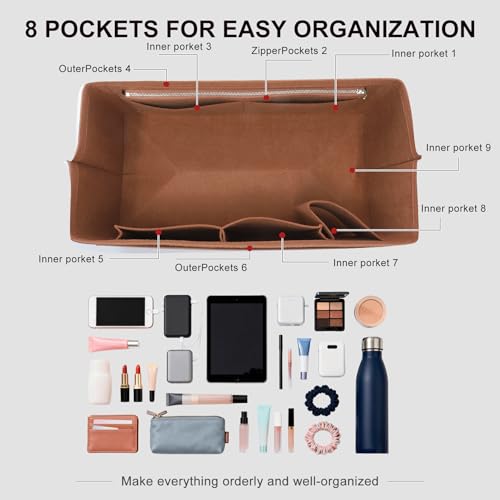 Purse Organizer Insert Compatible with Longchamp Le Pliage L Travel Bag, Brown/LB - color: Gold Brown, size: L Travel Bag