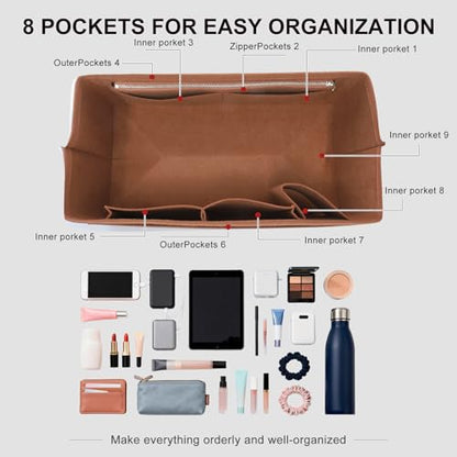 Purse Organizer Insert Compatible with Longchamp Le Pliage L Travel Bag, Brown/LB - color: Gold Brown, size: L Travel Bag
