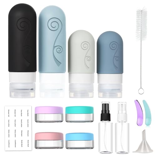 vodvob 16 Pack Travel Bottles Set for Toiletries, TSA Approved Travel Containers Leak Proof Silicone Squeezable Travel Accessories 2oz 3oz for Shampoo Conditioner Lotion Body Wash (BPA Free) (black) - color: black