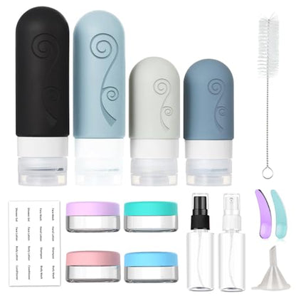 vodvob 16 Pack Travel Bottles Set for Toiletries, TSA Approved Travel Containers Leak Proof Silicone Squeezable Travel Accessories 2oz 3oz for Shampoo Conditioner Lotion Body Wash (BPA Free) (black) - color: black