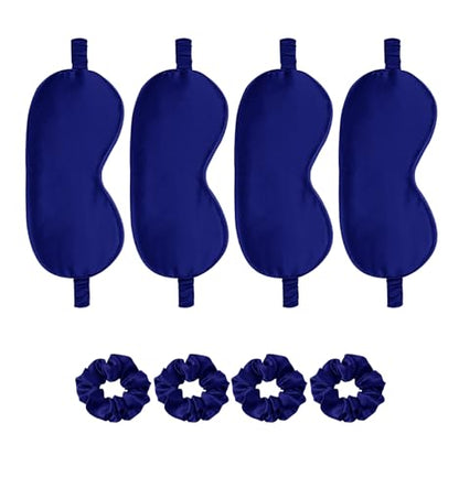 Satin Eye Mask 8Pcs Silk Sleep Masks Silky Blindfold Eyeshade Blackout Eyes Cover Scrunchies Hair Ties Travel Wedding Gifts - color: Royal Blue