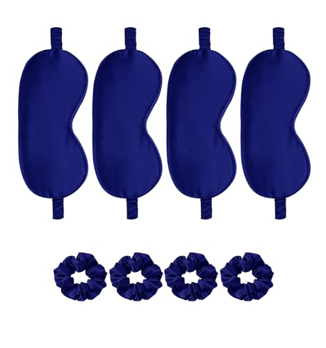 Satin Eye Mask 8Pcs Silk Sleep Masks Silky Blindfold Eyeshade Blackout Eyes Cover Scrunchies Hair Ties Travel Wedding Gifts - color: Royal Blue