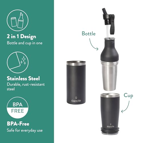Tumbler, Stainless Steel 2-in-1 Travel Coffee Mug & Water Bottle, Leak Proof Insulated Cup for Hot & Cold Drinks, BPA Free, Fits Most Cup Holders (Black Pepper) - color: Black Pepper