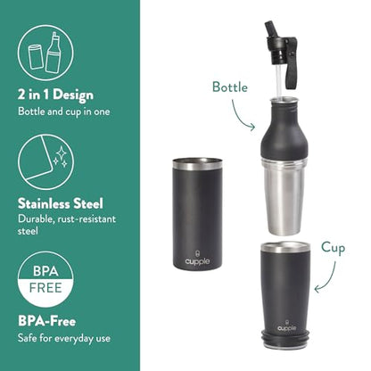 Tumbler, Stainless Steel 2-in-1 Travel Coffee Mug & Water Bottle, Leak Proof Insulated Cup for Hot & Cold Drinks, BPA Free, Fits Most Cup Holders (Black Pepper) - color: Black Pepper