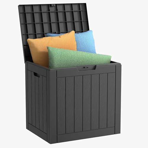 EasyUp 32 Gallon Resin Deck Box Waterproof, UV Resistant Outdoor Storage Box for Delivery, Patio, Garden,and Porch,Striped Black - color: Black, size: 35 Gallons