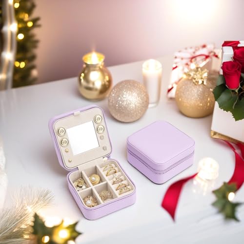 Vlando Small Travel Jewelry Box Organizer - Mirrored Carry-on Jewelries Necklaces Rings Earrings Necklace Storage Case, Purple - color: a. Purple