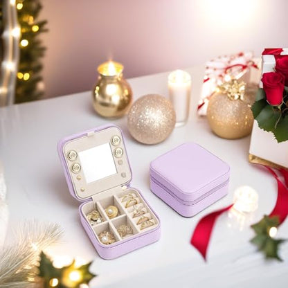 Vlando Small Travel Jewelry Box Organizer - Mirrored Carry-on Jewelries Necklaces Rings Earrings Necklace Storage Case, Purple - color: a. Purple