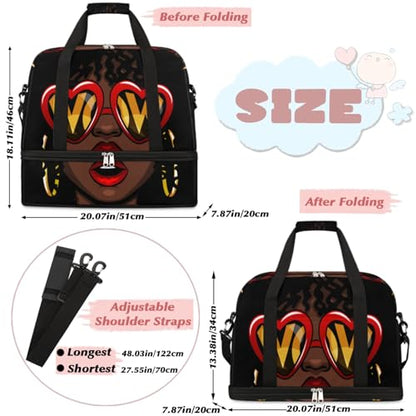 African American Women Foldable Travel Duffel Bag, Expandable Sports Gym Bag with Shoes Compartment Weekender Overnight Totes Bags for Women Men - color: African American Women