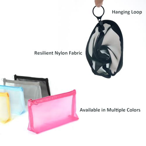 patu Widened Zipper Mesh Bags, Long Case, 8" x 4" x 2", 5 Pieces, Beauty Makeup Cosmetic Accessories Organizer, Travel Toiletry Kit Set Storage Pouch, Black - size: Long, Widened (8" x 4" x 2", 5 pcs)