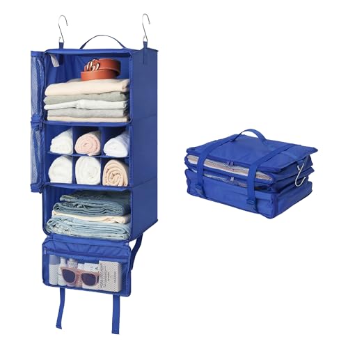 GRANNY SAYS Hanging Packing Cubes for Travel, Large Portable Hanging Suitcase Organizer, Foldable Compression Luggage Organizer Bags for Clothes, Carry on Closet Suitcase, XL-Blue Travel Shelves - color: Blue, size: XL-13"L x 9¾"W x 23½"H