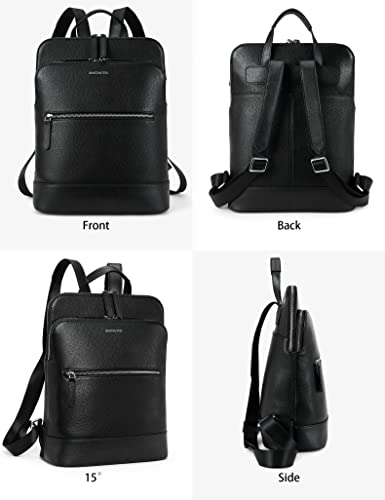 BOSTANTEN Leather Laptop Backpack for Women 15.6 inch Computer Bag Travel Work Daypack - color: 3-black