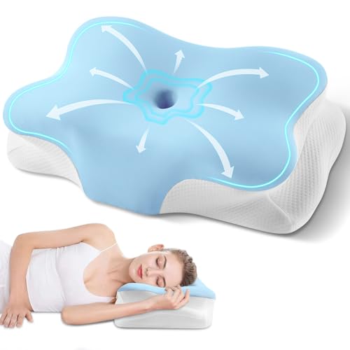 Cervical Neck Pillow, Ergonomic Side Sleeper Pillow for Neck Support, Cooling Memory Foam Pillows for Sleeping, Contour Orthopedic Bed Pillows for Side Back Stomach Sleepers (Sky Blue) - color: Bd-blue