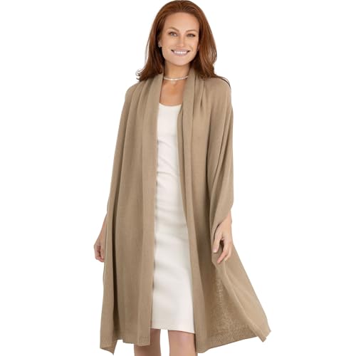 Velanio Cashmere 100% Cashmere Knitted Wrap Pashmina Shawl Extra Large Scarf Stole for Women Travel - color: Camel