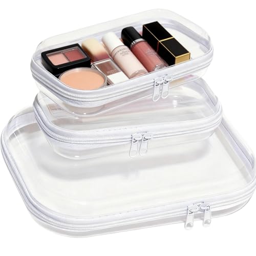 3PCS Clear Hard Plastic Zipper Case, Double Zippers Hard Pouch, Portable Travel Organizer Bin Clear Makeup Bag for Toy Storage, Snack Bag, Cosmetics, Diaper Bag, Toiletry Bag (1M+2S) - color: 1M+2S