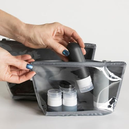 Tiny Twinkle Diaper Bag Organizing Pouches | 2 Pack Mess-Proof Travel Organizer Bags with Structured Bottom & Clear Front | TSA Approved Toiletry Bag Set for Baby and Mom Essentials (Charcoal) - color: Charcoal