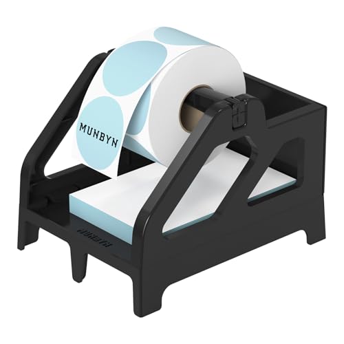 MUNBYN Label Holder for Rolls and Fan-Fold Labels, Thermal Sticker Roll Holder for Desktop Thermal Printer Shipping Supplies Industrial Paper, Black - color: Black