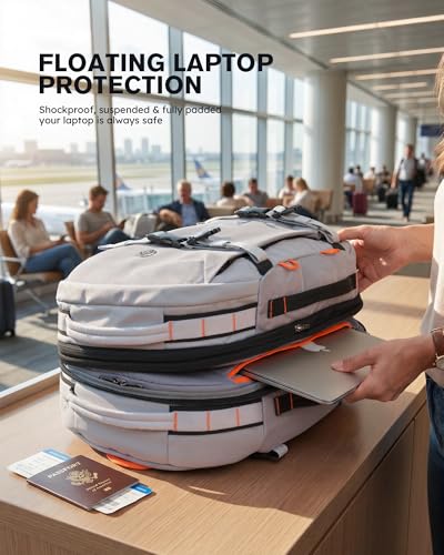 Tolaccea Travel Laptop Backpack for Men Women, 40L-50L Expandable Carry On Backpack with Wet Dry Compartment, TSA Approved Daypack Fits 16 Inch Laptop, Convertible Rucksack Duffel Bag for Work Travel - color: Light Gray