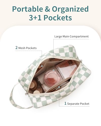 Narwey Travel Toiletry Bag for Women Traveling Dopp Kit Travel Bag for Toiletries Cosmetic Bag Makeup Bag Medicine Bag for Traveling (Mint Green Checkerboard) - color: B-Mint Green Checkerboard