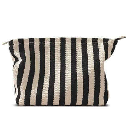 HAPPYHEIDI Large Stripe Makeup Bag Cosmetic Toiletry Travel Pouch, Purse Organizer, Canvas Lined, Black White, Large - color: Classic Black White Stripes Large