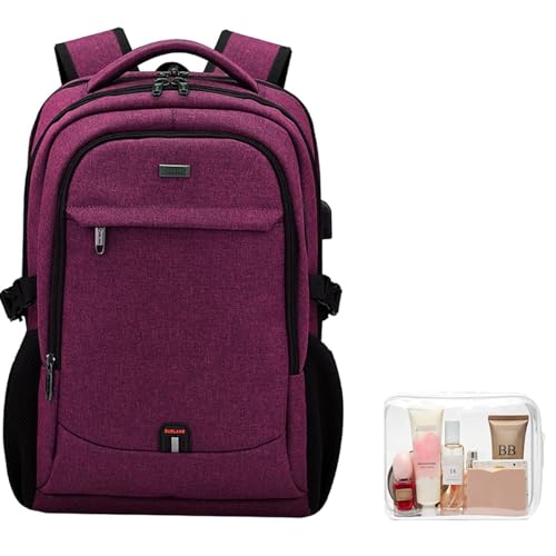 DUSLANG 17 Inch Laptop Backpack for Travel Water Resistant College Backpack for Women Laptop Bag with USB Charging Port and Clear Toiletry Bag Work Backpack,Rose - color: 30191 Rose With Clear Toiletry Bag, size: 17 Inch