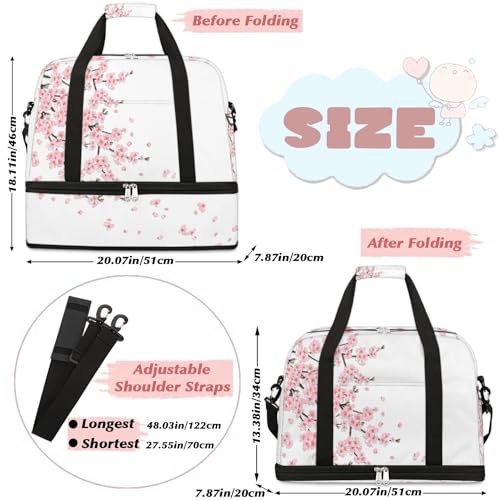 Travel Duffle Bags With Shoes Compartment for Women Men Japanese Flower Lightweigh Sports Tote Gym Bag Cherry Blossoms Foldable Canvas Weekender Overnight Carry On Luggage Handle Bag - color: A01:Japanese Flower