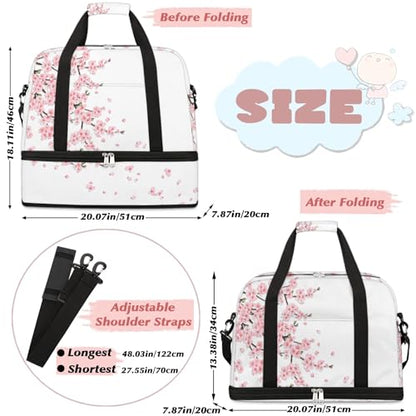 Travel Duffle Bags With Shoes Compartment for Women Men Japanese Flower Lightweigh Sports Tote Gym Bag Cherry Blossoms Foldable Canvas Weekender Overnight Carry On Luggage Handle Bag - color: A01:Japanese Flower