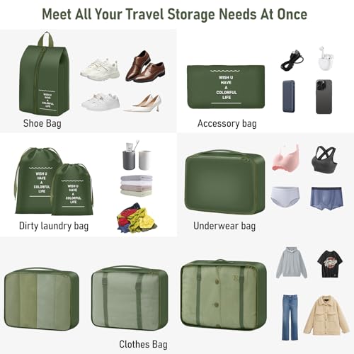 8 Set Packing Cubes for Travel Suitcase Organizer Bags Luggage Packing Cubes Set Travel Essentials Accessories Gifts for Women - color: Upgrade-Green
