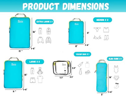 SUITEDNOMAD Ultralight Compression Packing Cubes Set, Suitcase and Backpack Travel Organizer Bags (Turquoise, 7Piece) - color: Turquoise, size: 7Piece