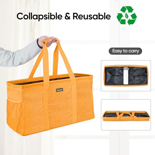 BALEINE Extra Large Utility Tote Bag with Reinforced Wire Frame, Reusable Grocery Bag for Shopping, Picnic (Yellow, 22''x12''x10'') - color: Yellow, size: 22''x12''x10''