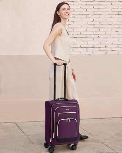 LOVEVOOK Carry on Luggage 22x14x9 Airline Approved with Garment Bag & Spinner Wheels, 22 Inch Large Rolling Suitcase with TSA Lock, 49L Lightweight Underseat Carryon Luggage for Women Travel Overnight - color: Dark Purple-black, size: 22 Inch With Garment
