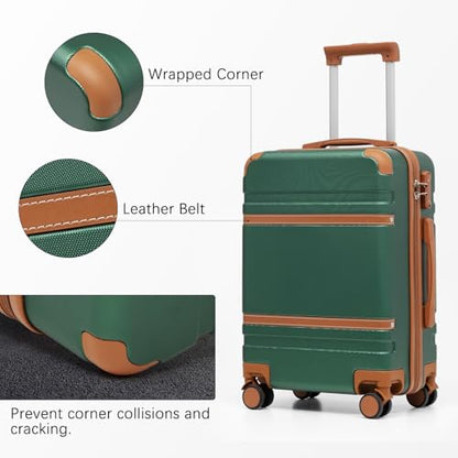 LONG VACATION Carry On Luggage Set 3 Piece, 20 Inch ABS+PC Hardshell Carry on Suitcase with Spinner Wheels TSA Lock & YKK Zipper - color: Green Brown, size: 3 Piece Set (20 Inch)