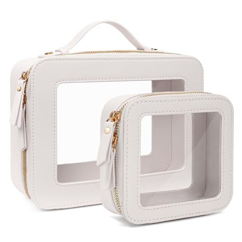Travel Clear Makeup Bag Set, TSA Approved Cosmetic Bag Case with Zipper Portable Makeup Pouch Toiletry Bag Traveling Cosmetic Organizer Storage Bag Car Organizer Car Essentials - color: Mini + XL Luxe